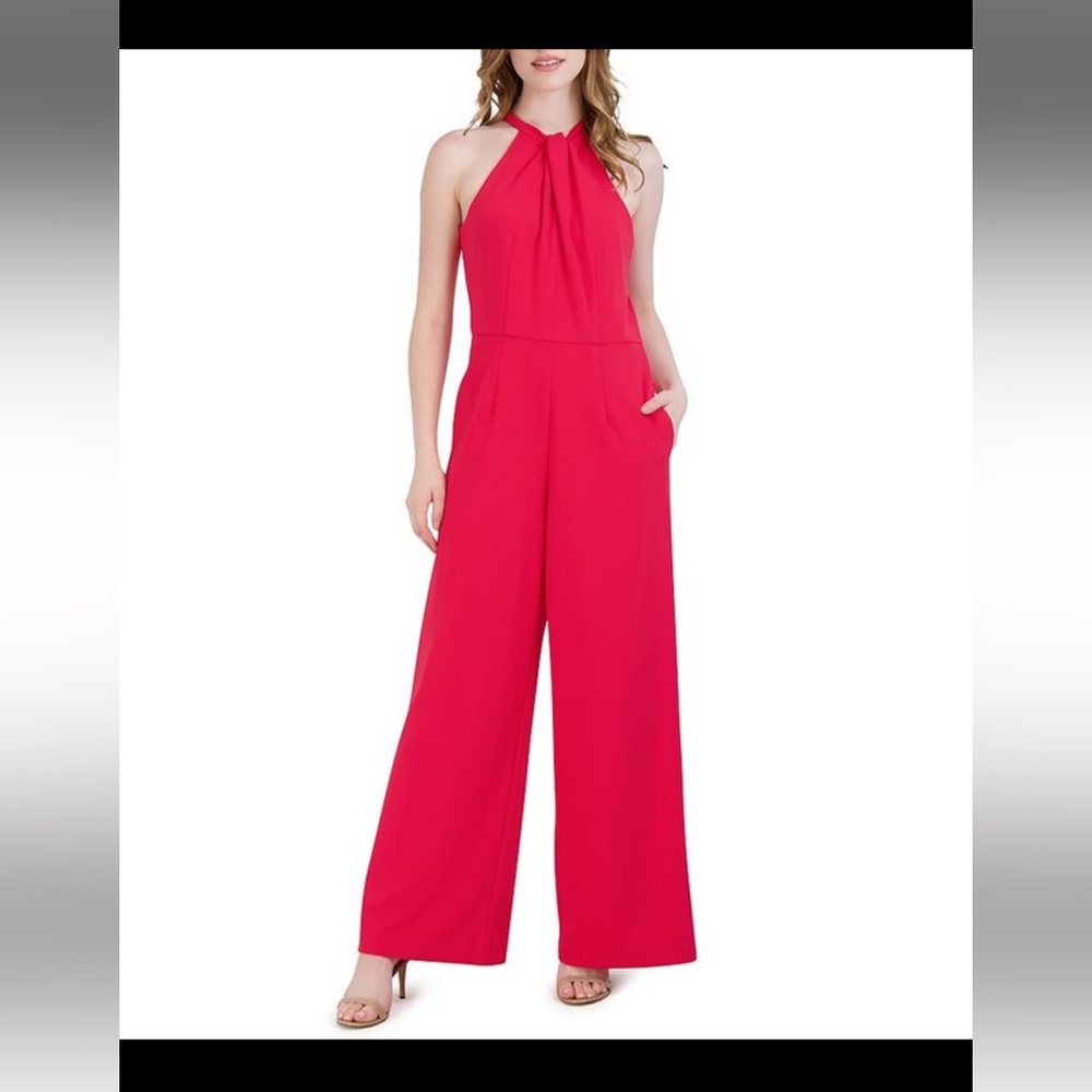 Julia Jordan Bold RED Halter Jumpsuit EUC